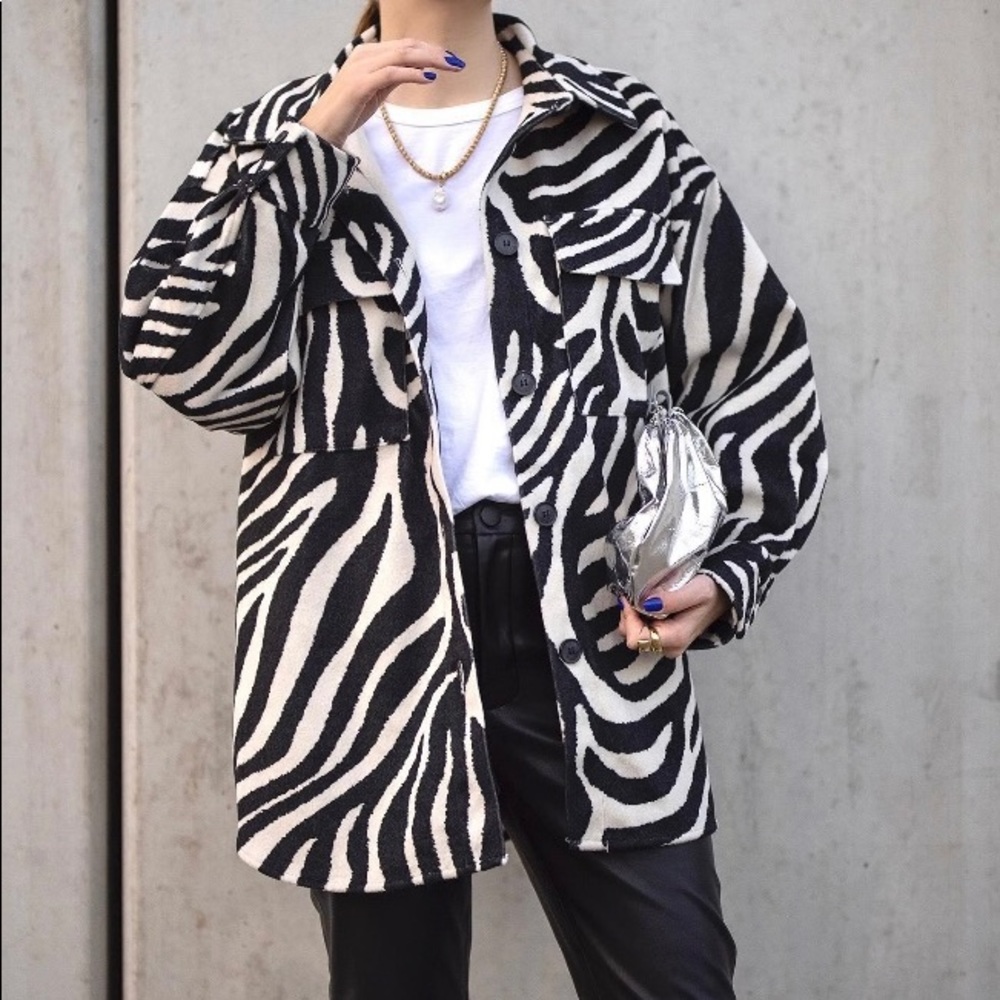 Zebra print oversized shirt jacket